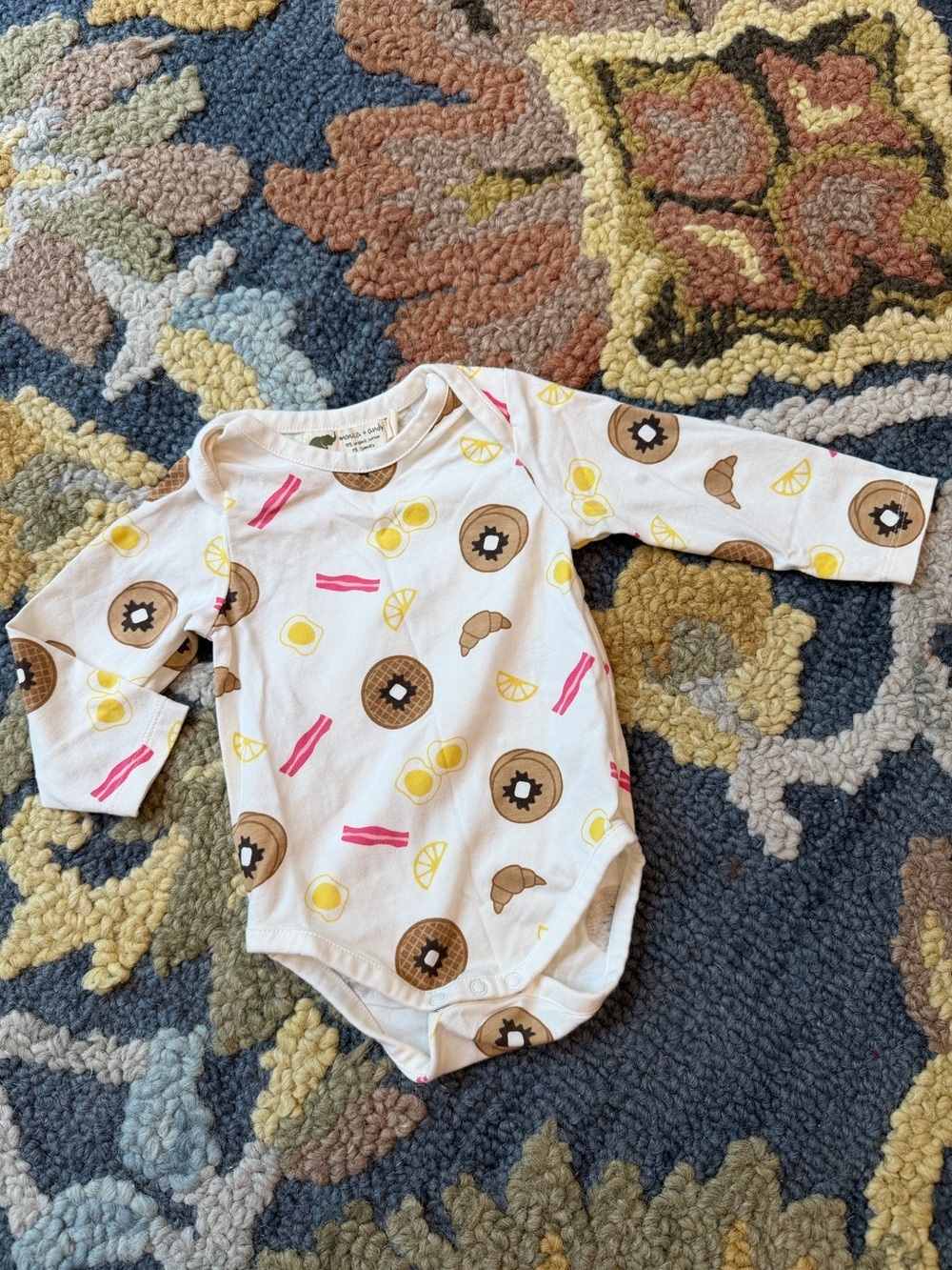 Monica + Andy Brunch Long-Sleeve Baby One-Piece with Breakfast Print - cream